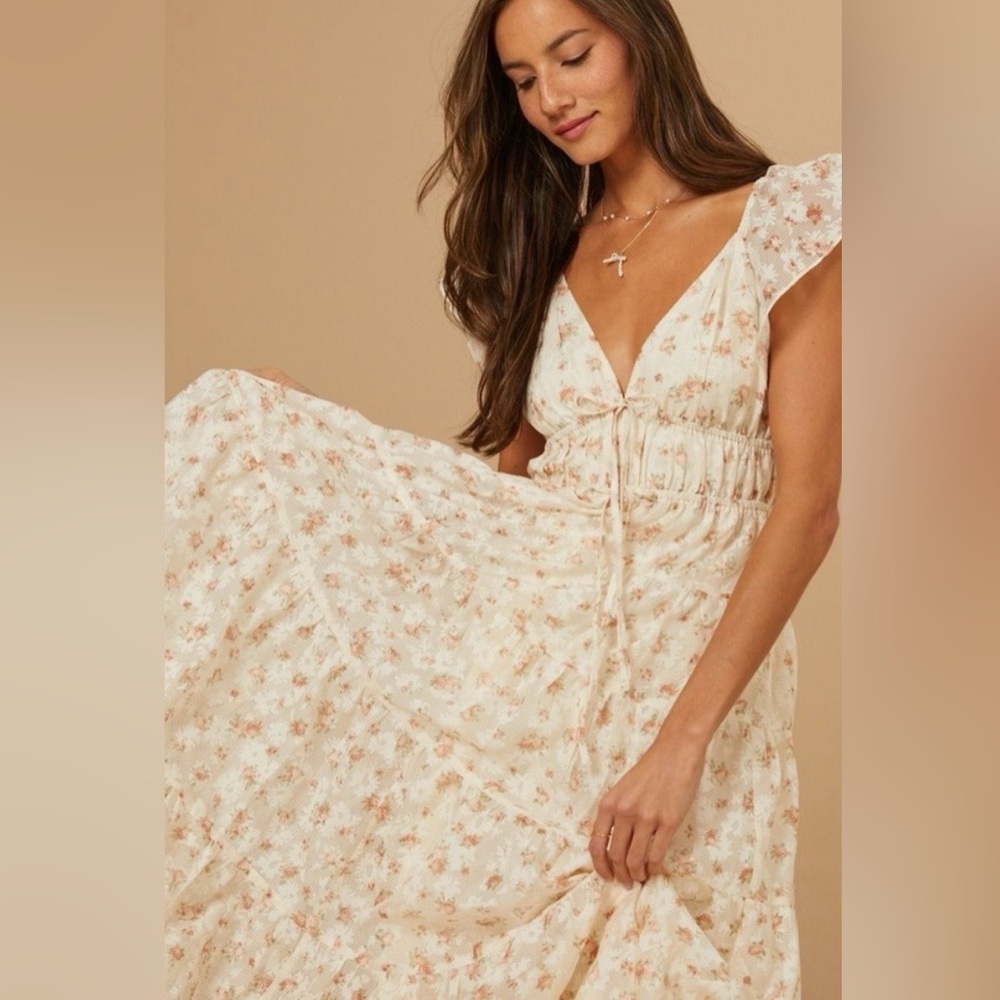 Altar'd State Romantic Ruffled Cream Floral Maxi - Picture 9 of 10